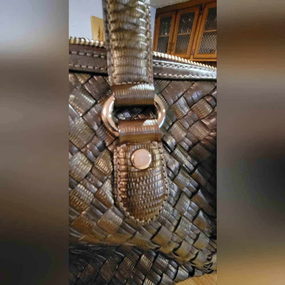 Cole Haan Chocolate Woven Leather Satchel - Picture 9 of 10